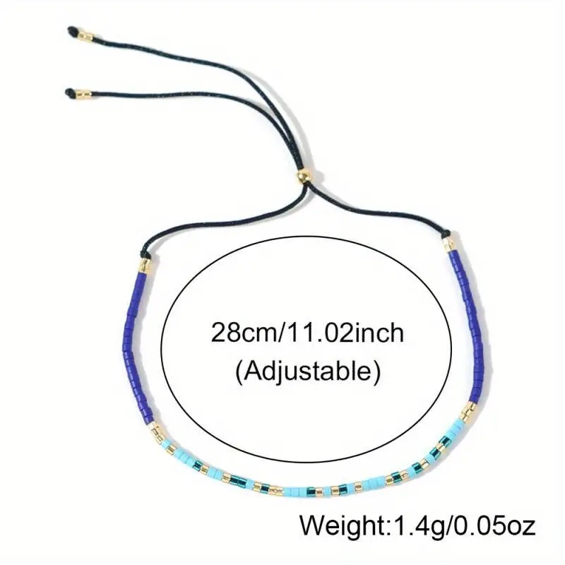 Mini Glass Beads Armbånd - Blått/gull