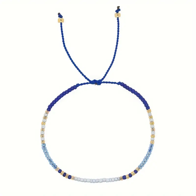 Mini Glass Beads Armbånd - Blå/hvit/gull