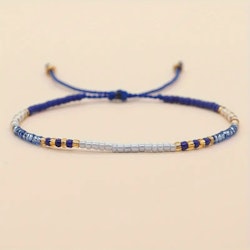 Mini Glass Beads Armbånd - Blå/hvit/gull
