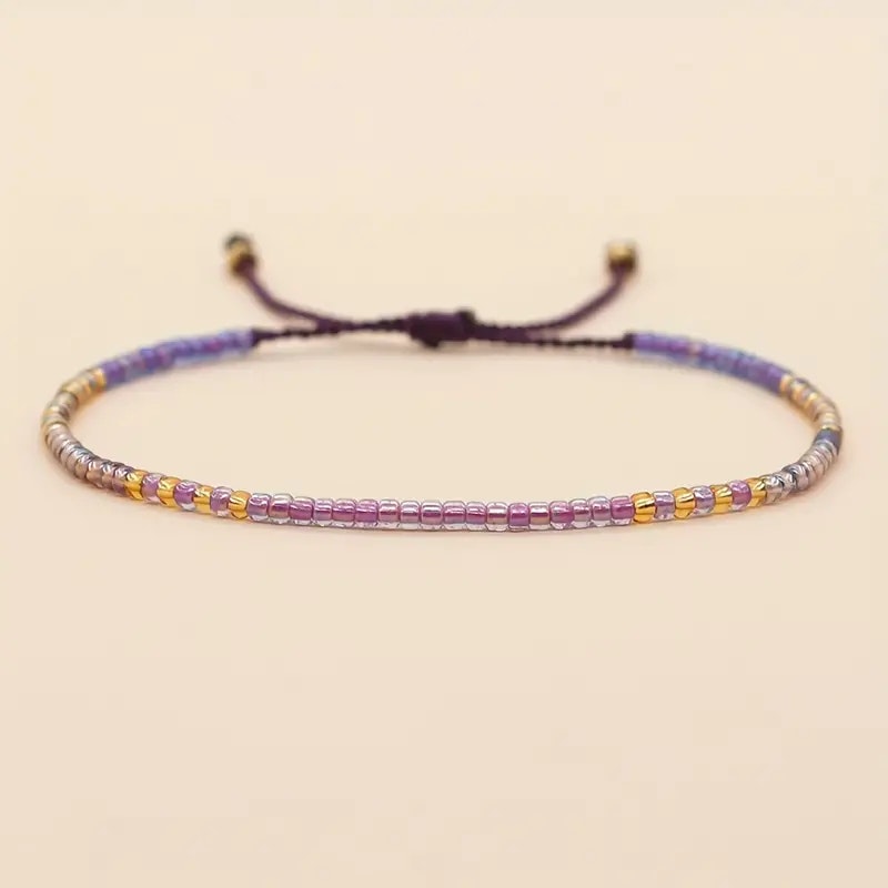 Mini Glass Beads Armbånd - Lilla/gull
