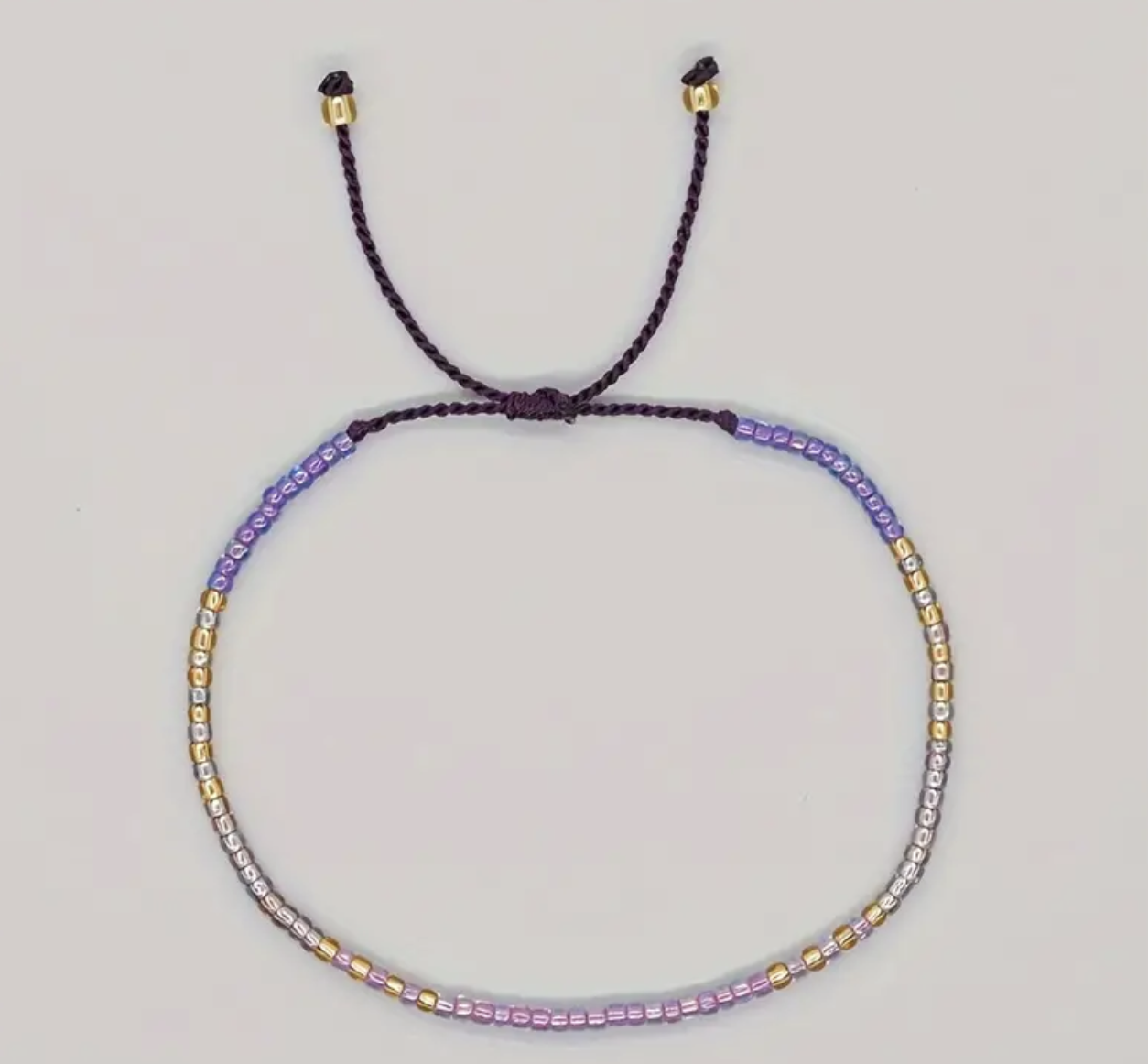 Mini Glass Beads Armbånd - Lilla/gull