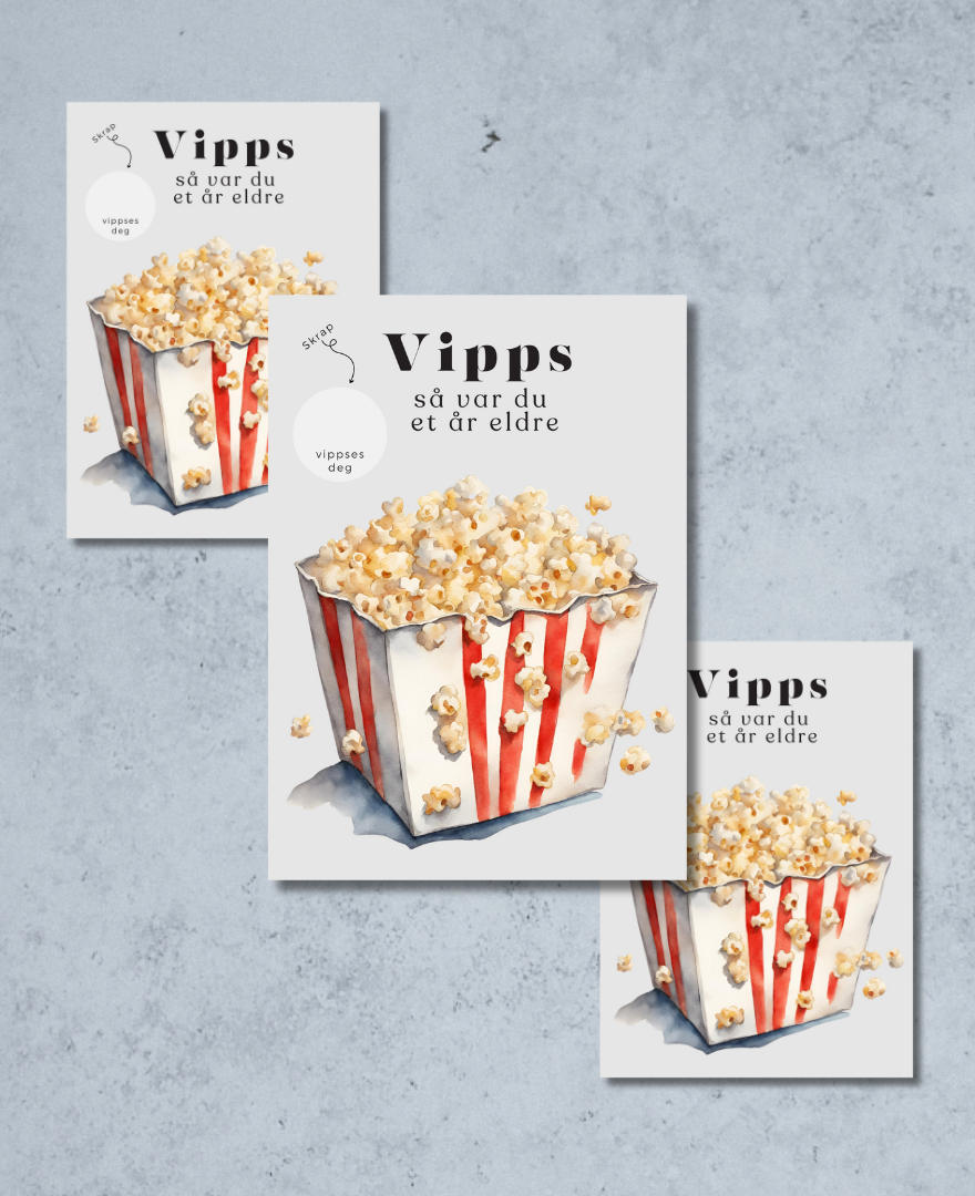 3pk Vipps Skrapekort - Popcorn