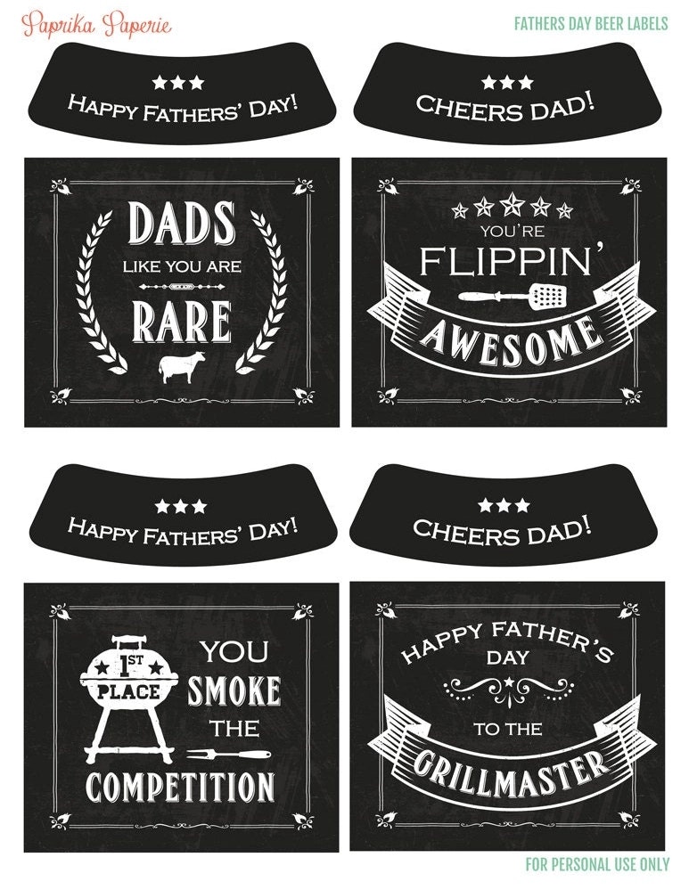 Ølflaske Etiketter - "Dad Grill Master"