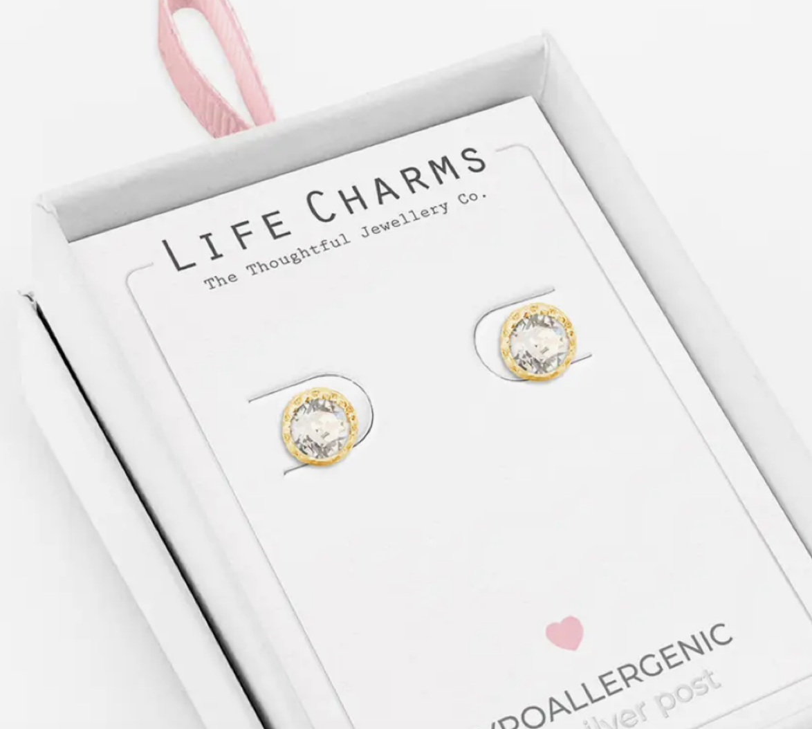 ´Life Charms - Crystal Gullbelagte Øredobber
