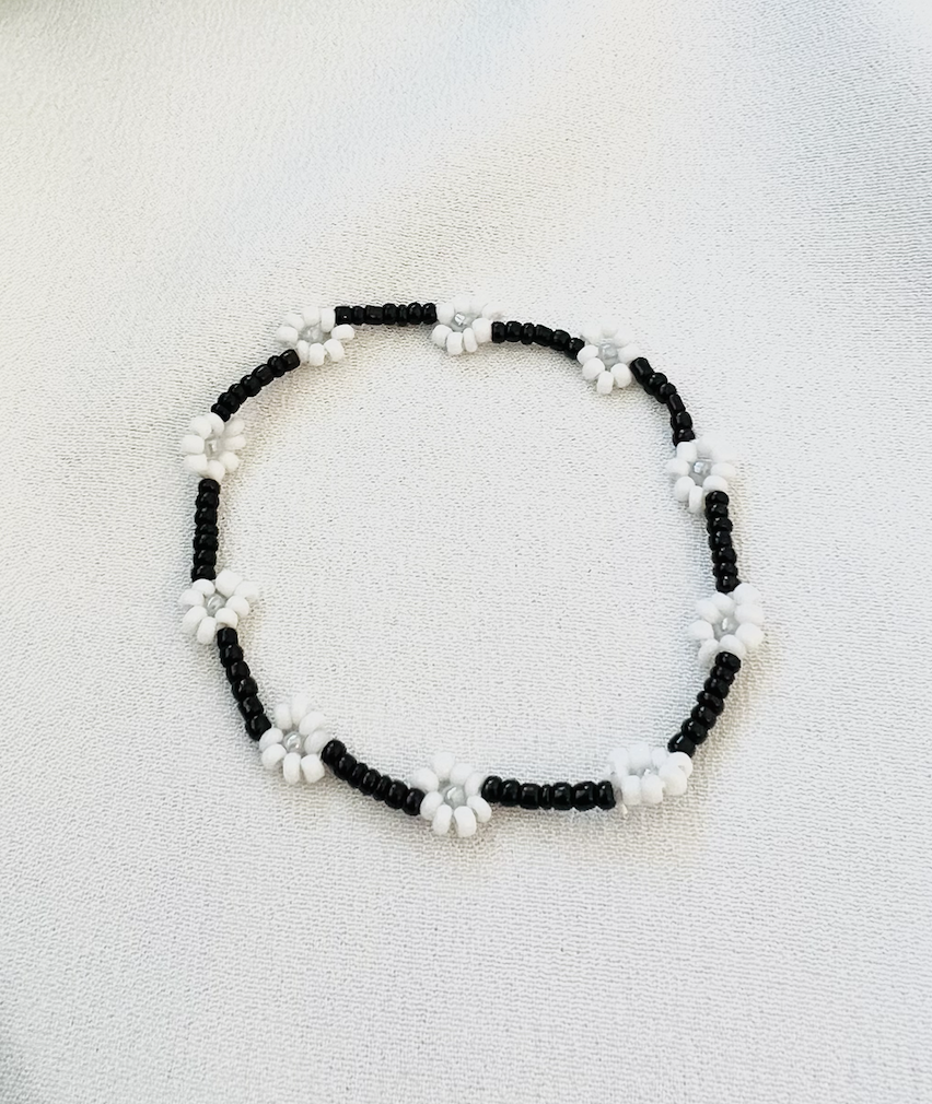 Mini Beads Armbånd - Blomster Sort