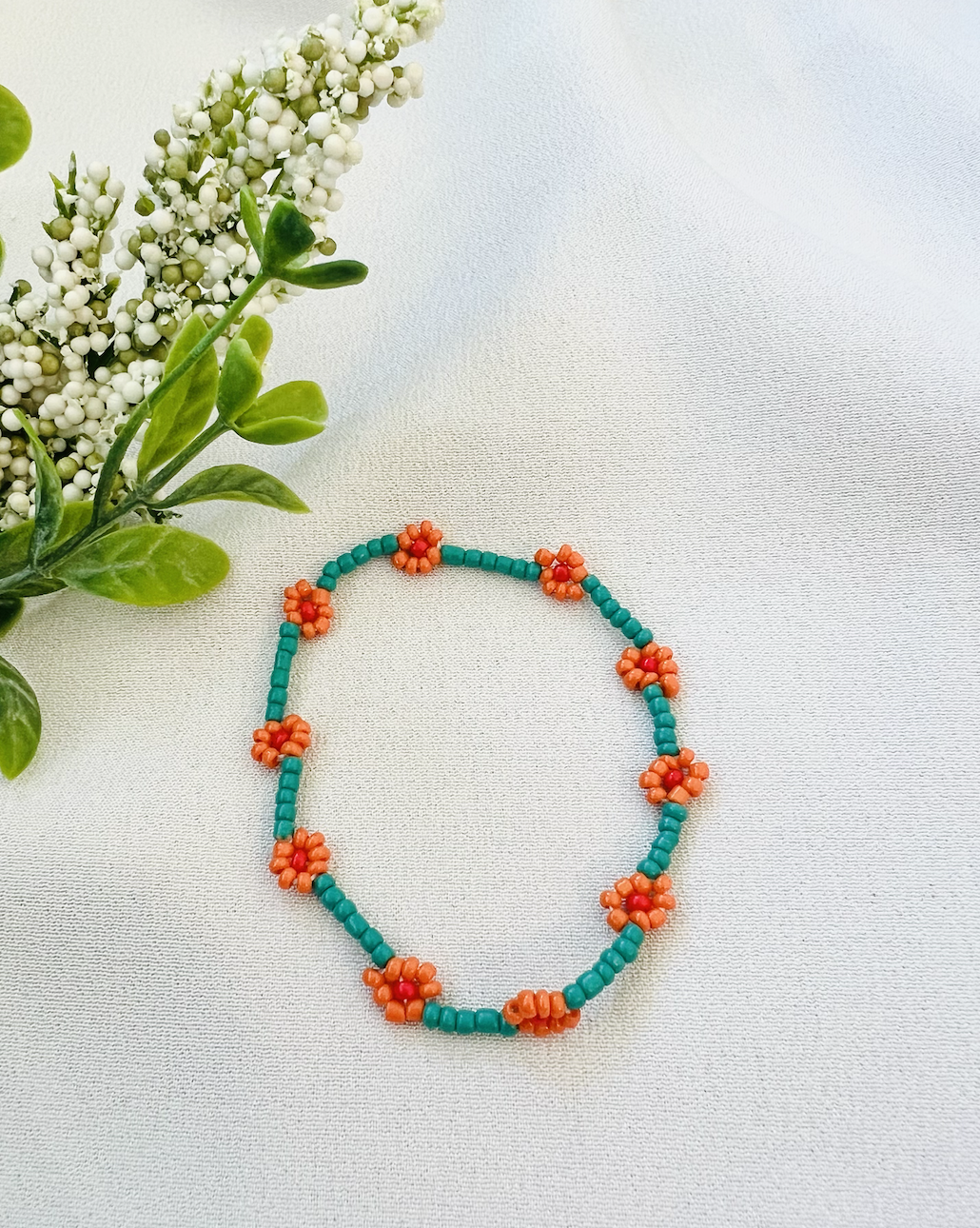 Mini Beads Armbånd - Blomster Turkis