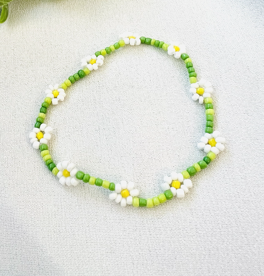 Mini Beads Armbånd - Blomster Grønn