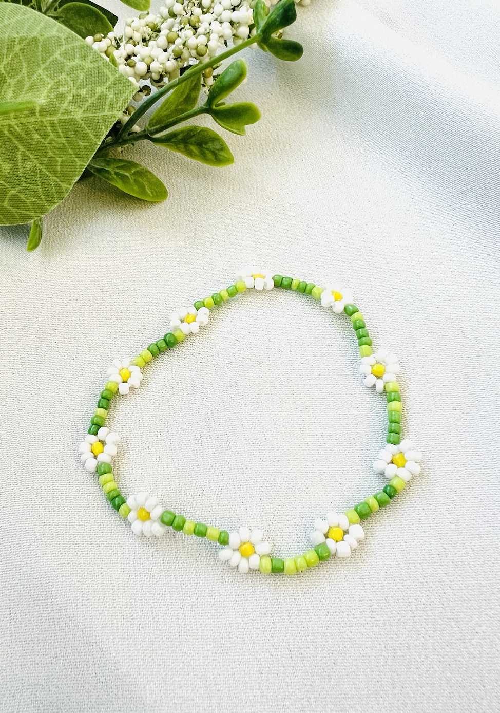 Mini Beads Armbånd - Blomster Grønn