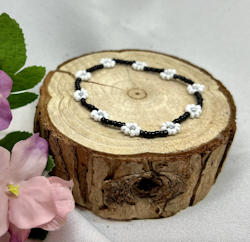 Mini Beads Armbånd - Blomster Sort