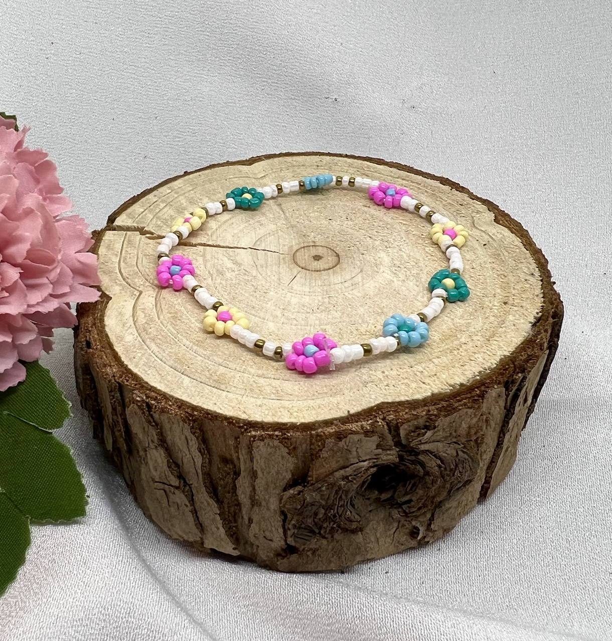 Mini Beads Armbånd - Blomster Multi