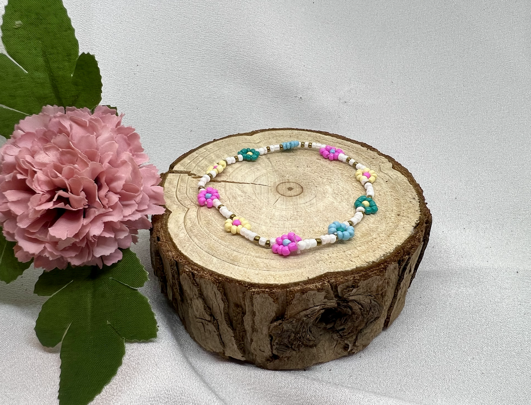 Mini Beads Armbånd - Blomster Multi