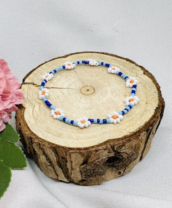 Mini Beads Armbånd - Blomster Blå