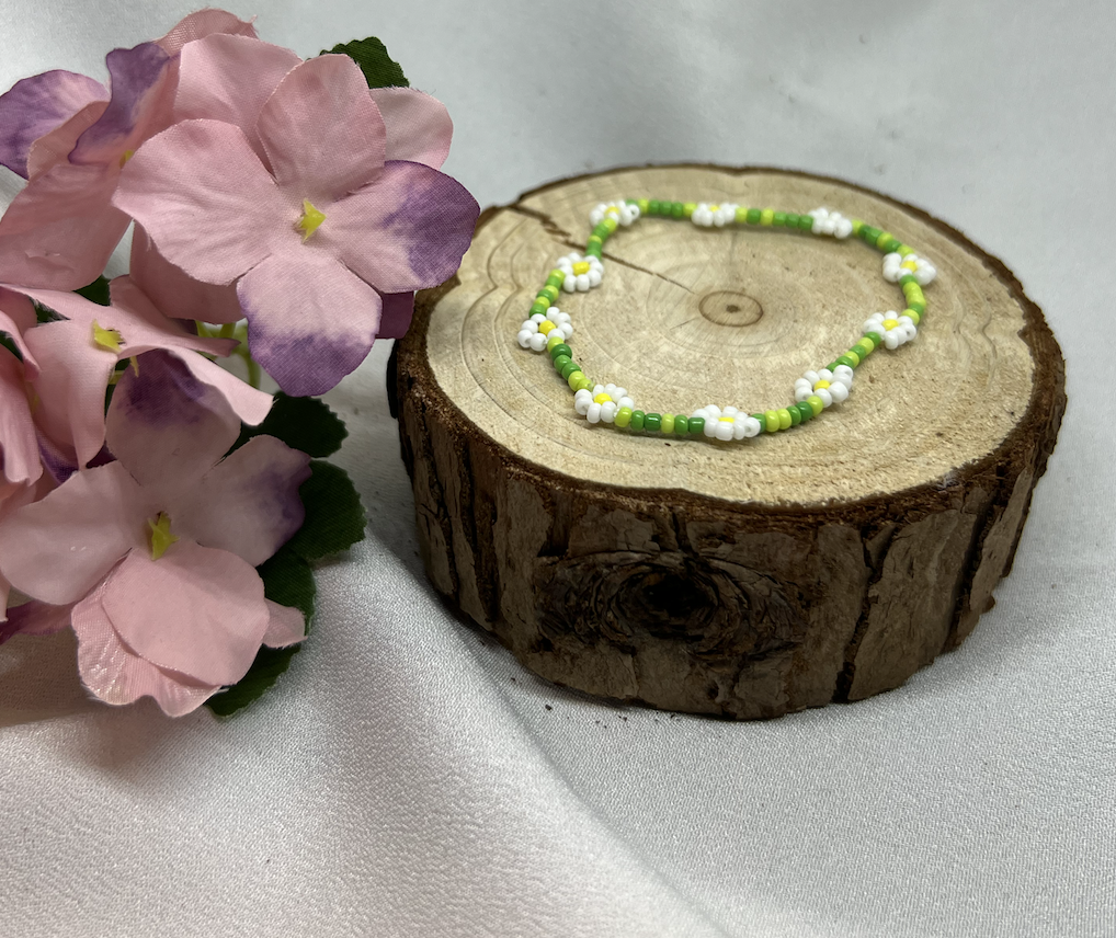 Mini Beads Armbånd - Blomster Grønn