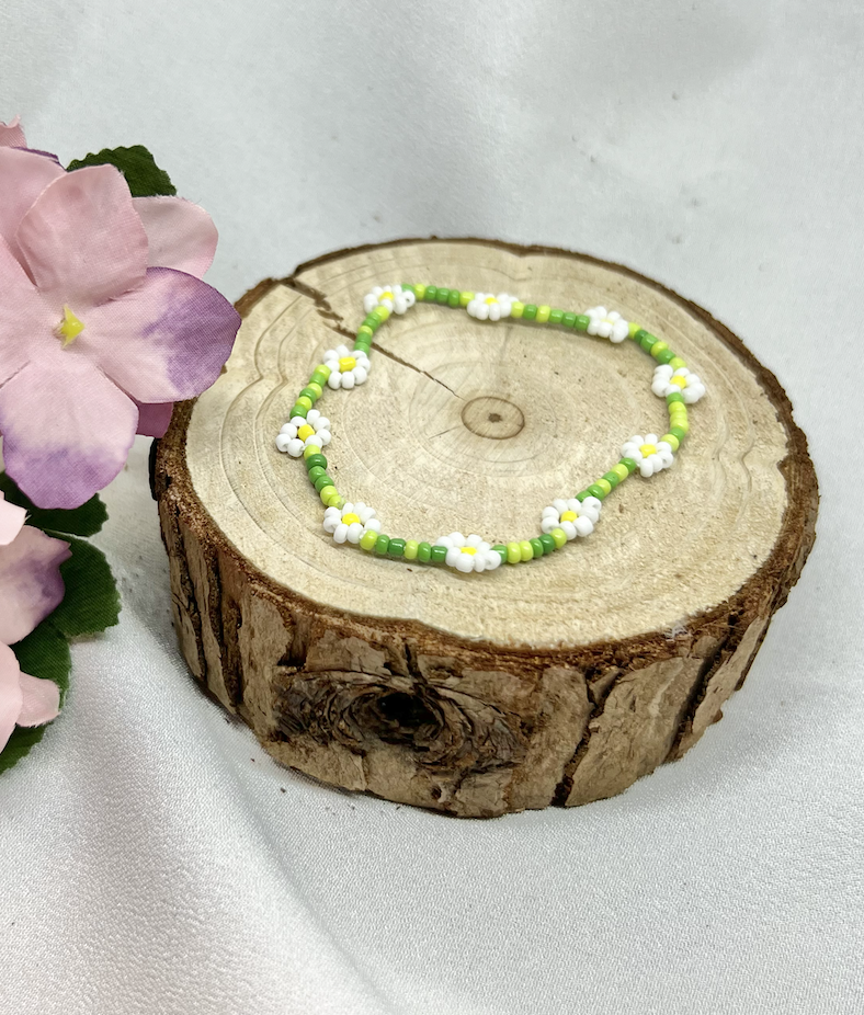 Mini Beads Armbånd - Blomster Grønn