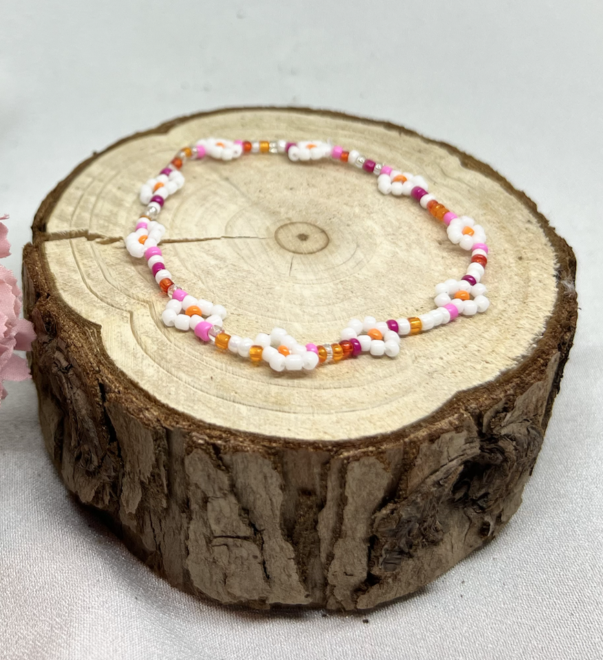 Mini Beads Armbånd - Blomster Rosa