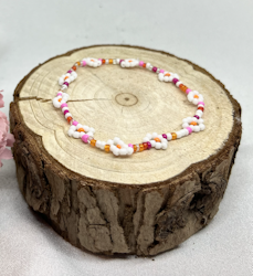 Mini Beads Armbånd - Blomster Rosa