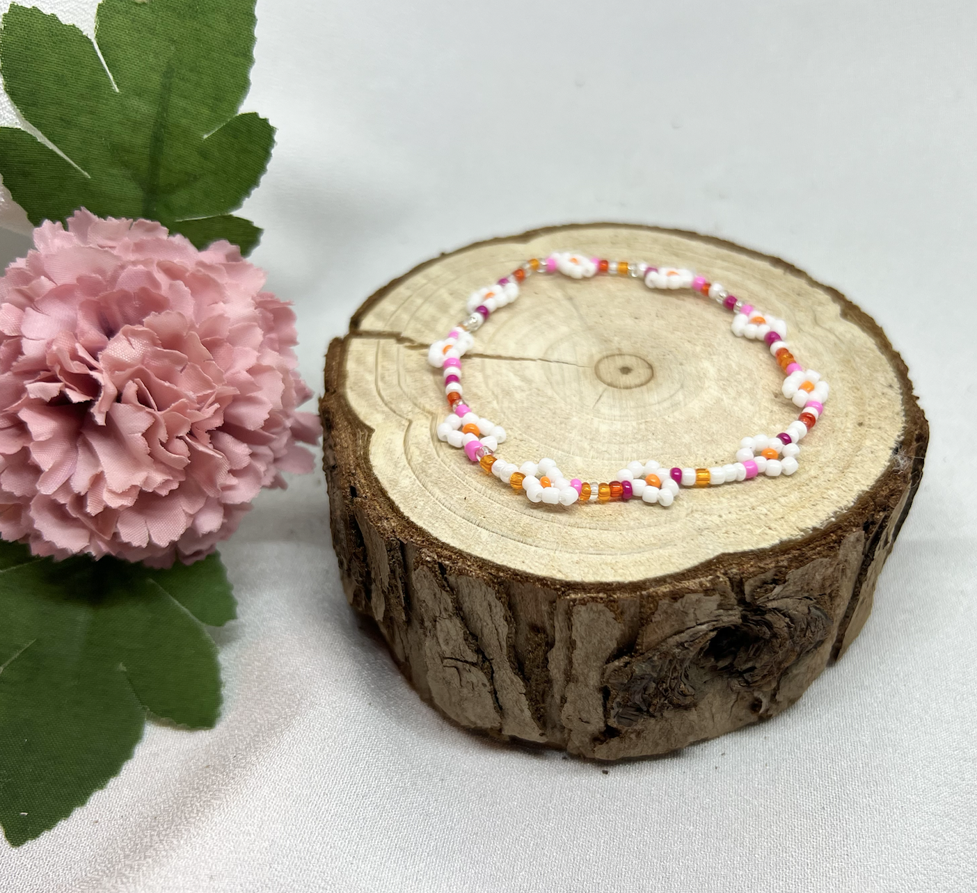 Mini Beads Armbånd - Blomster Rosa