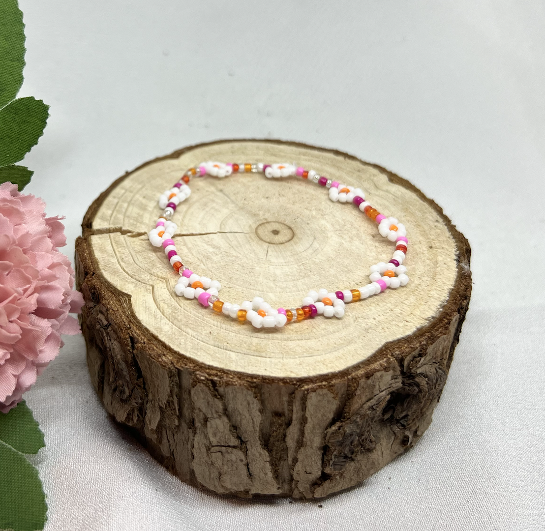 Mini Beads Armbånd - Blomster Rosa
