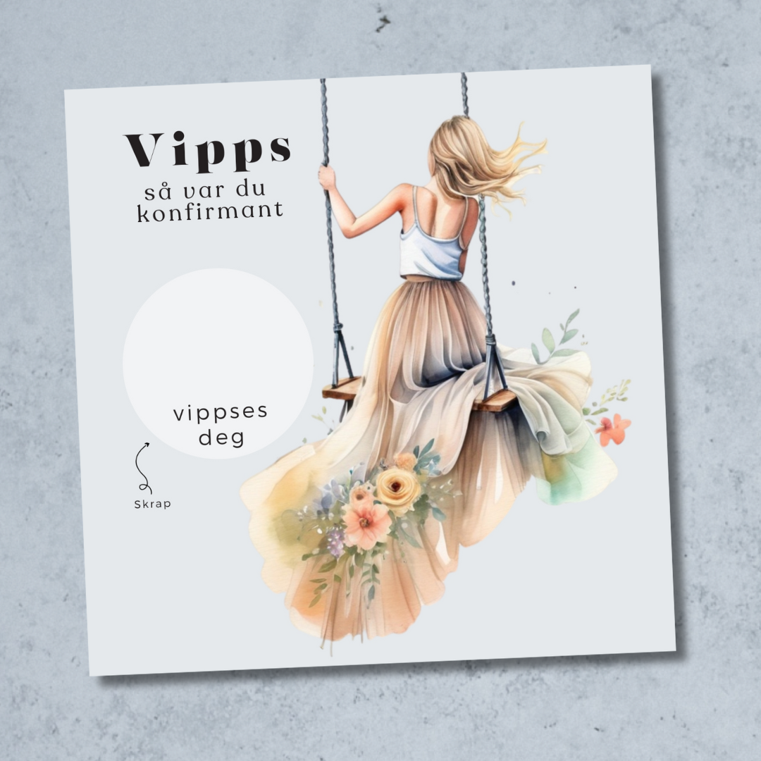 Vipps Konfirmasjonskort  - Jenta på huska