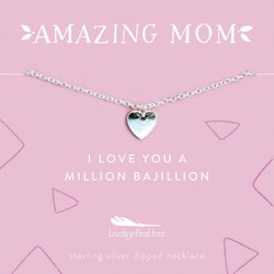 Lucky Feather - Amazing  Mum - Heart Silver Necklace