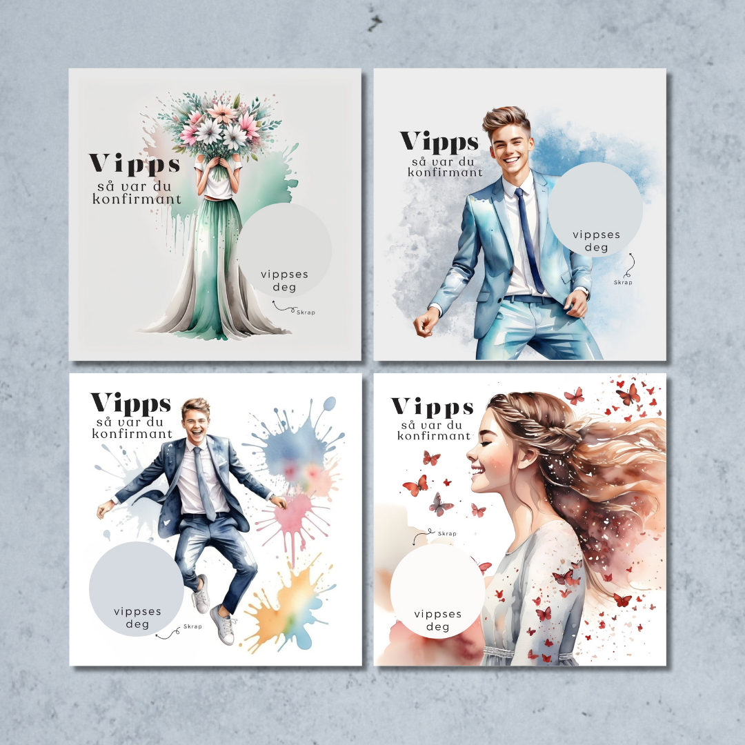 4pk Vipps Konfirmasjonskort - Mix