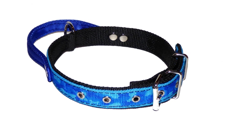 Halsband med handtag "blå camouflage"