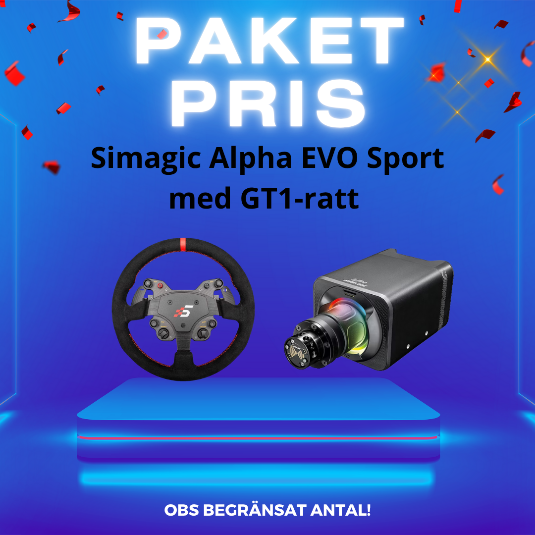 Simagic Paket NYA Alpha EVO Sport med GT1 Rund Alcantara ratt