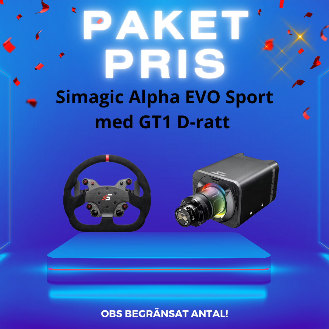 Simagic Paket NYA Alpha EVO Sport med GT1 D-form Alcantara ratt