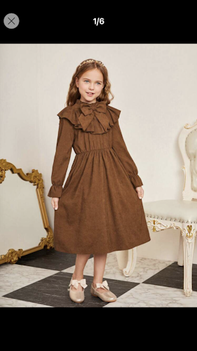 Kids FANZEY Tween Girl Flounce Sleeve Ruffle Trim Bow Front Dress. 9Y 124-134 Cm