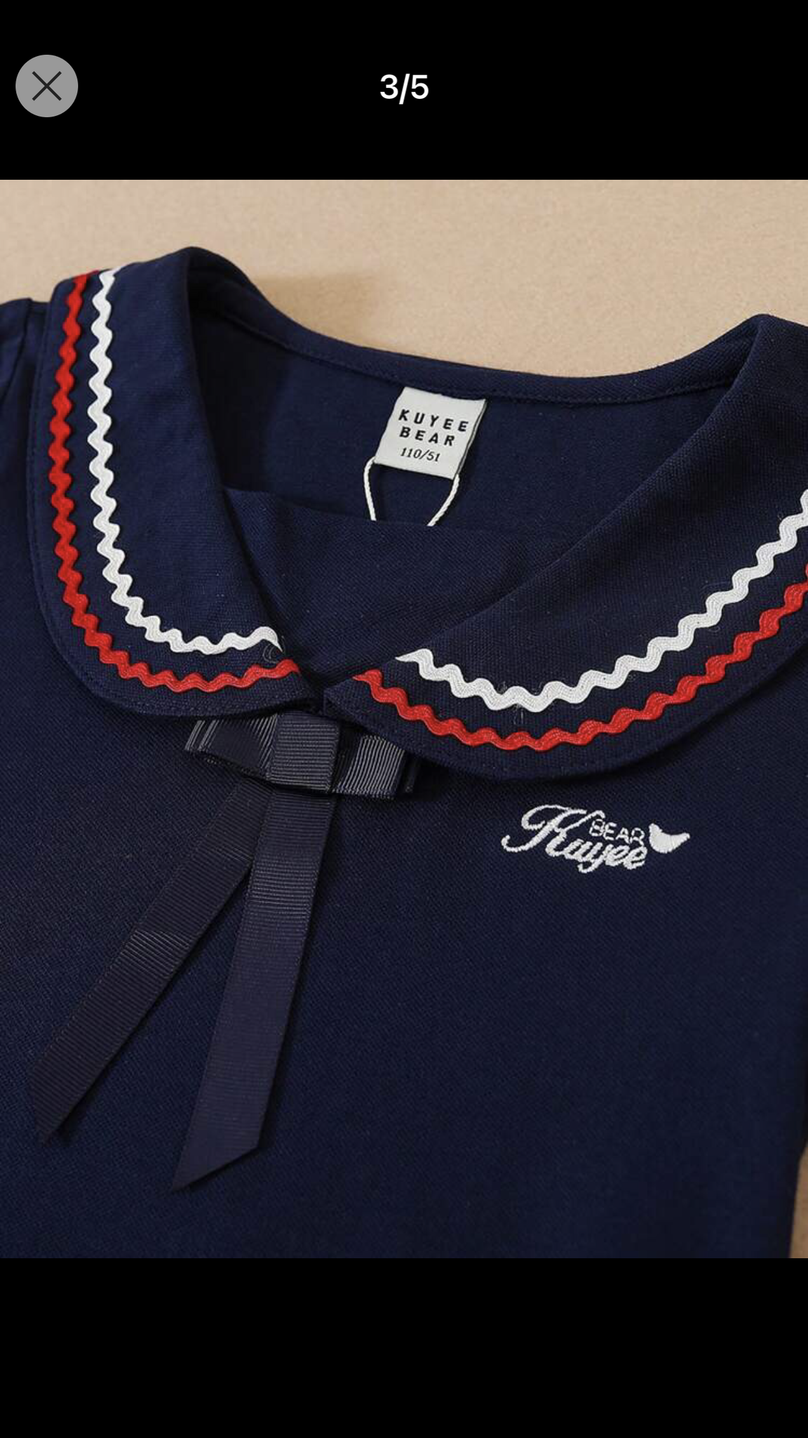 Girls Striped Trim Sailor Collar Pleated Hem Dress 9Y 124-134