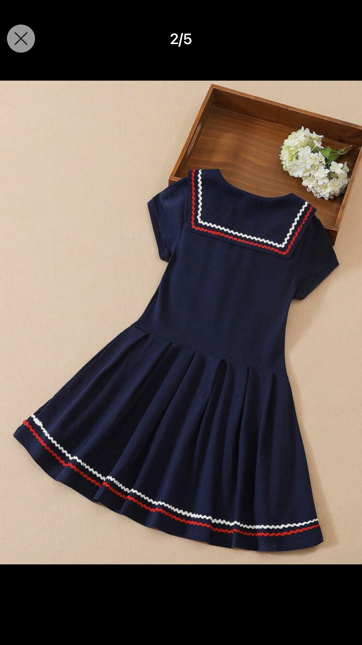 Girls Striped Trim Sailor Collar Pleated Hem Dress 9Y 124-134