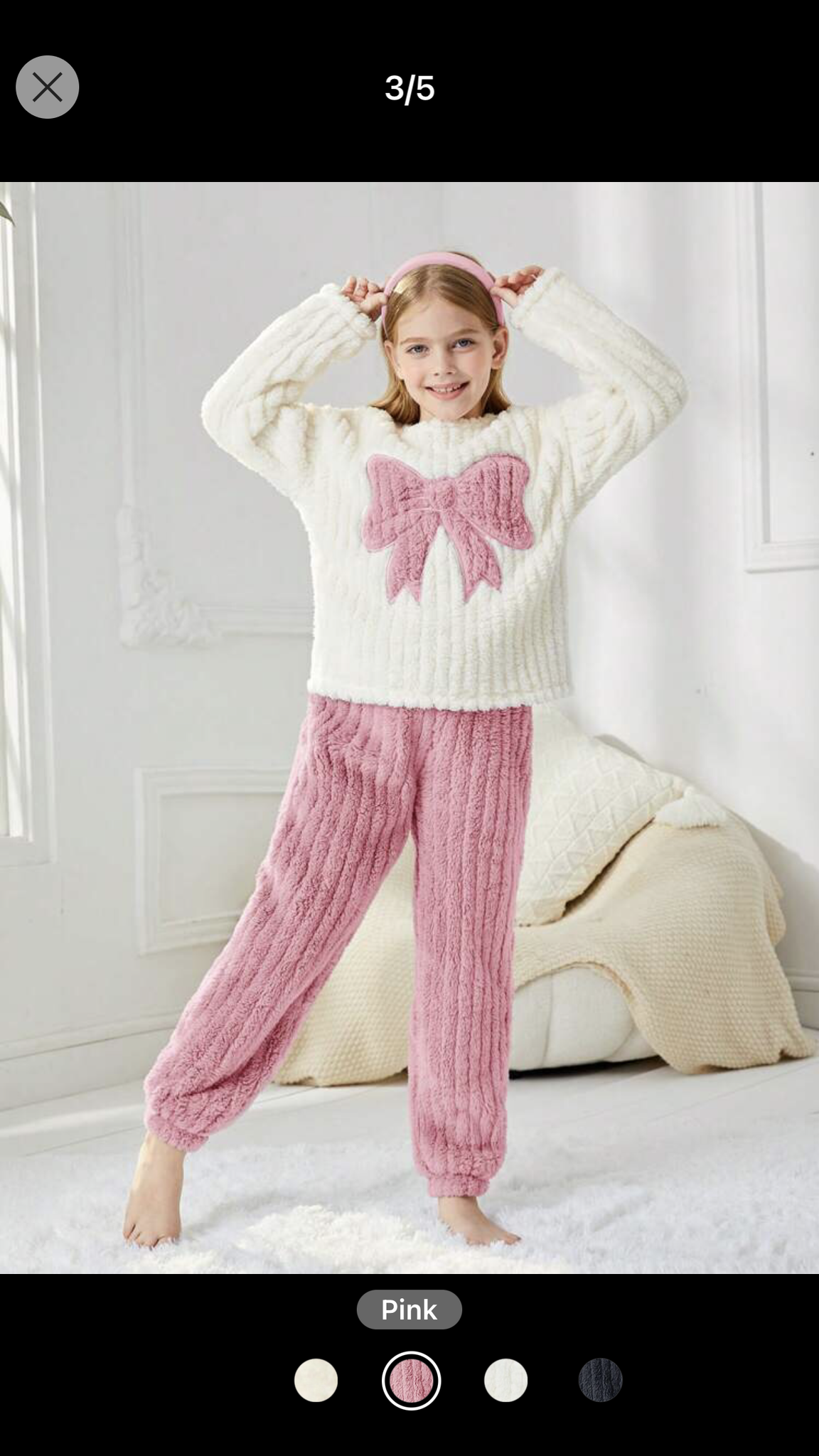 Tween Girl Bow Pattern Flannel Top & Pants PJ Set 9Y 124-134