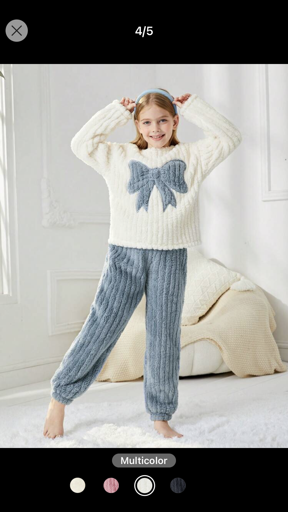 Tween Girl Bow Pattern Flannel Top & Pants PJ Set 9Y 124-134