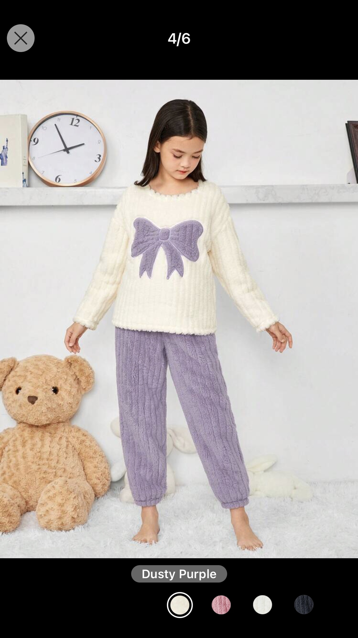 Tween Girl Bow Pattern Flannel Top & Pants PJ Set 9Y 124-134