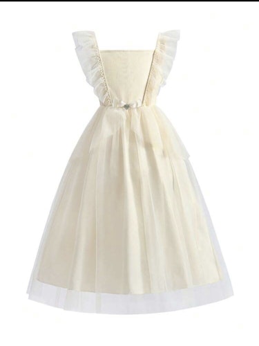 Tween Girls Ruffle Trim Mesh Overlay Gown Dress 9Y