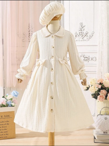 Tween Girl 1pc Bow Front Flare Sleeve Shirt Dress 9Y 128-134