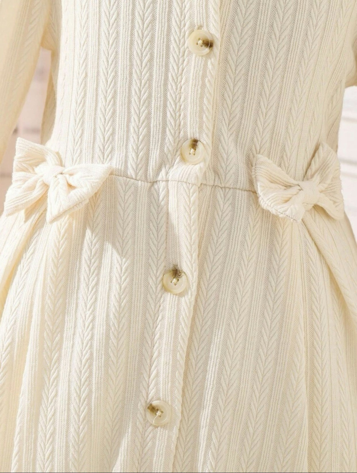Tween Girl 1pc Bow Front Flare Sleeve Shirt Dress 9Y 128-134
