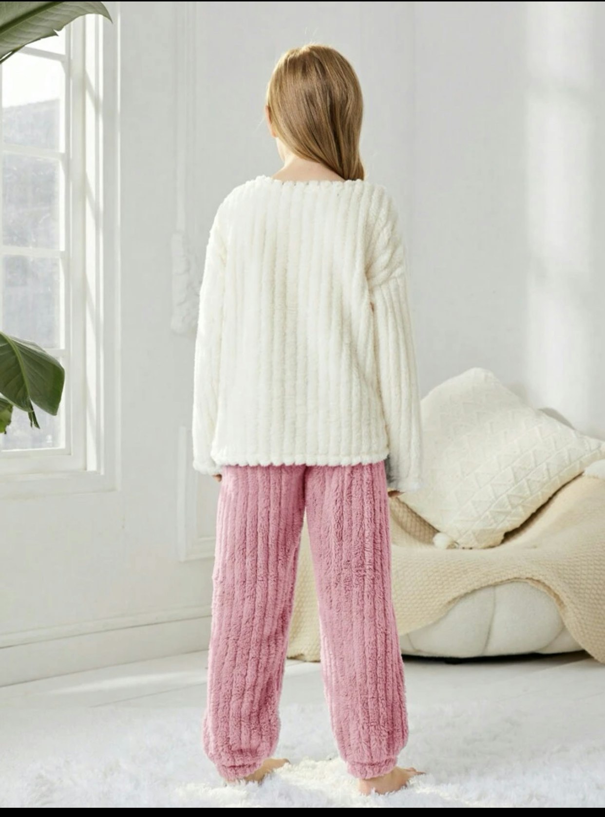 Tween Girl Bow Pattern Flannel Top & Pants PJ Set 10Y 134-140