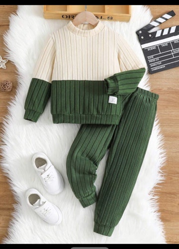 Kids EVRYDAY Young Boy Color Blocking Pit Strip Two-Piece Set, Autumn/Winter 4Y 98-104
