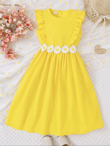 Kids CHARMNG Tween Girl Appliques Ruffle Trim Dress 10Y 134-140
