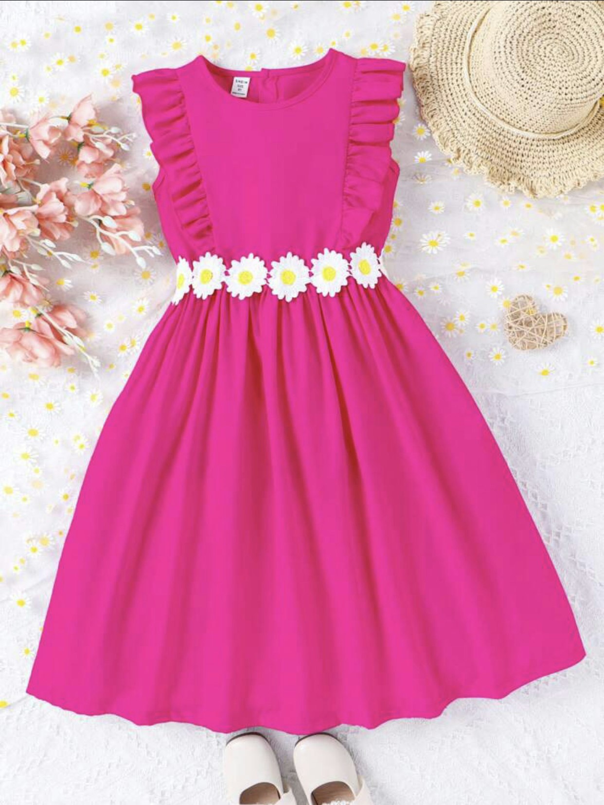 Kids CHARMNG Tween Girl Floral Appliques Ruffle Trim A-Line Dress 10Y 134-140