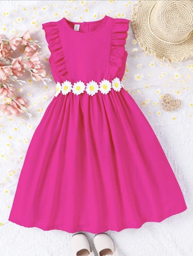 Kids CHARMNG Tween Girl Floral Appliques Ruffle Trim A-Line Dress 10Y 134-140
