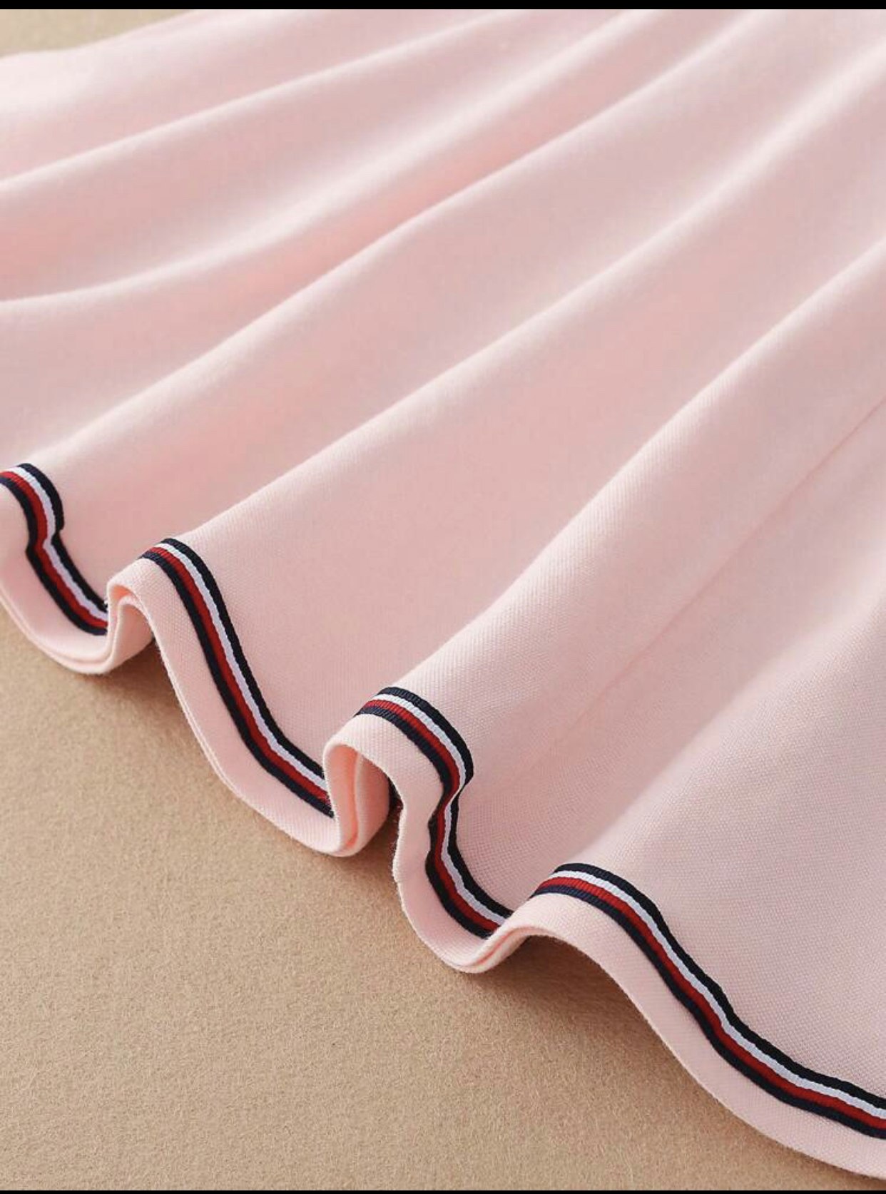 Girls Letter Embroidery Striped Trim Polo Neck Dress (Size 6Y 110-116)