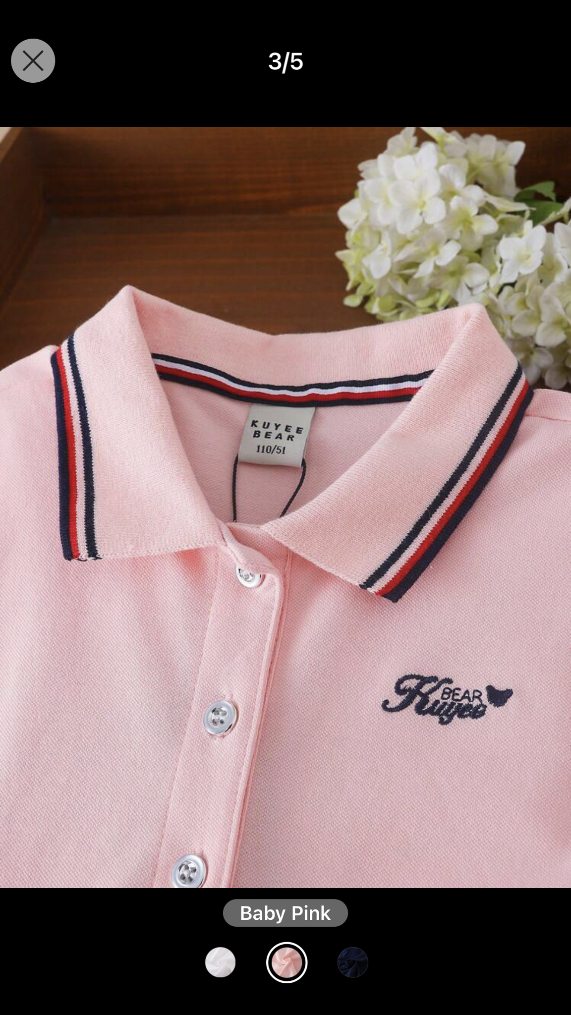 Girls Letter Embroidery Striped Trim Polo Neck Dress (Size 6Y 110-116)