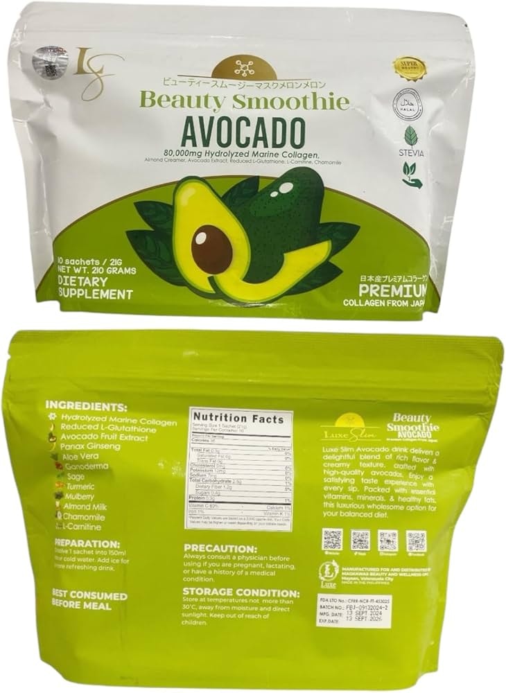 Luxe Slim Avocado Smoothie Kollagendrikk, 10 poser