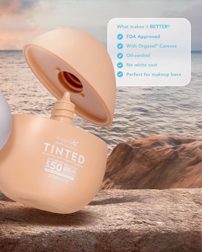 BRILLIANT SKIN TINTED SUNSCREEN SPF50 PA++++ WITH ORGASOL CARESSE 50G EXP DEC 31,2026 BRILLIANT SKIN TINTED SUNSCREEN SPF50 PA++++ WITH ORGASOL CARESSE 50G EXP DEC 31,2026