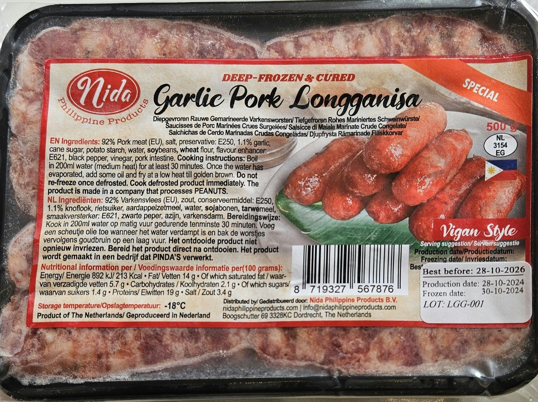 Nidas  special Garlic Longganisa 500g
