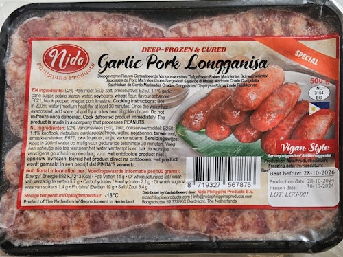 Nidas  special Garlic Longganisa 500g