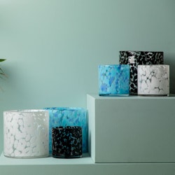 Glaslykta mönstrad 10x10 cm - Blå - Orrefors Jernverk