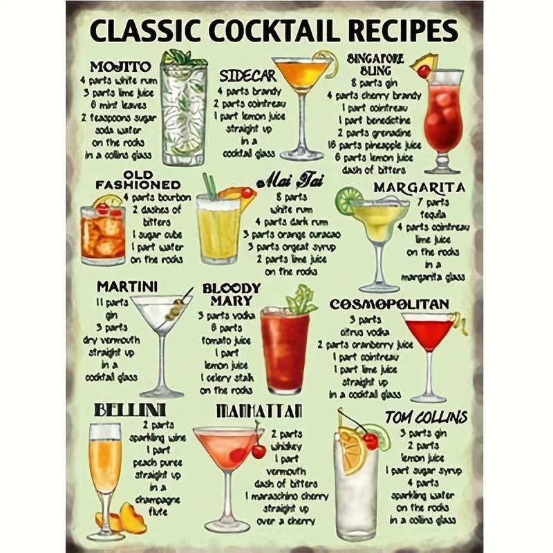 Plåtskylt - "Classic cocktail recipes" 20x30cm